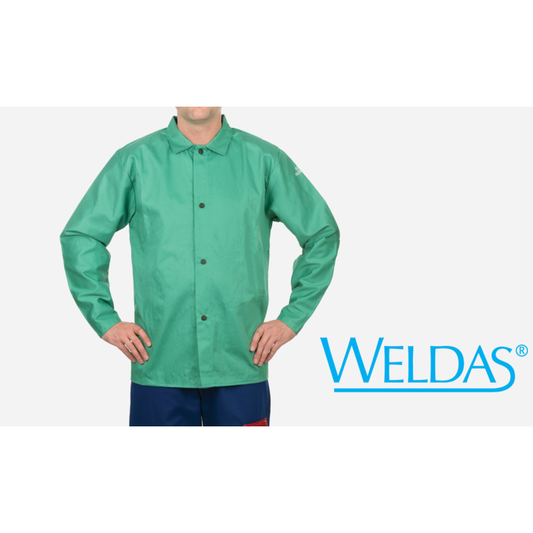 Weldas 33-5230XXL 12oz Green Welding Jacket 30" Heavy FR Cotton 2XL