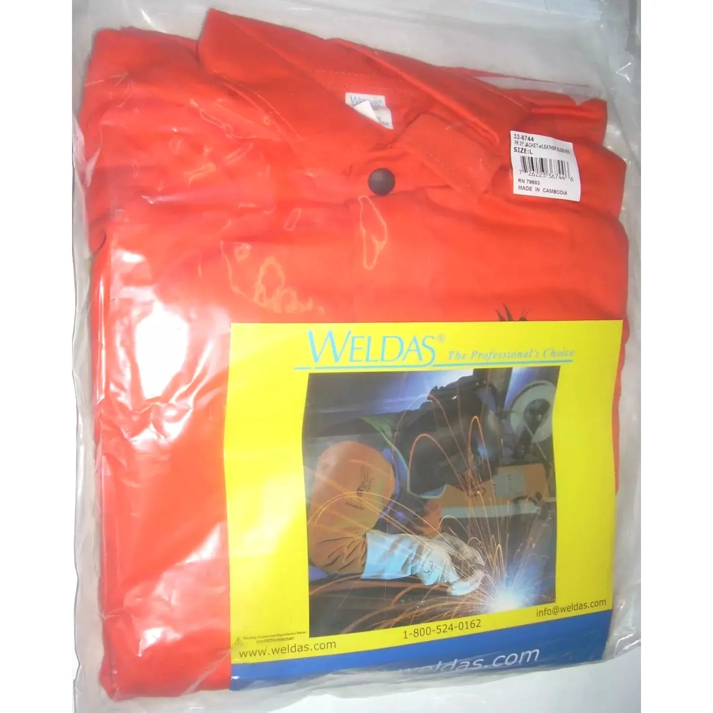 Weldas 33-6744L COOL Orange FR Welding Jacket w Tan Leather Sleeves Large