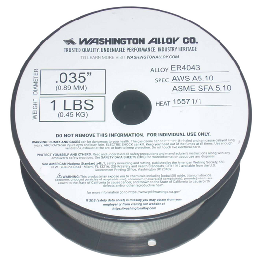 Washington Alloy 4043 Aluminum Mig Wire .035 1 lb